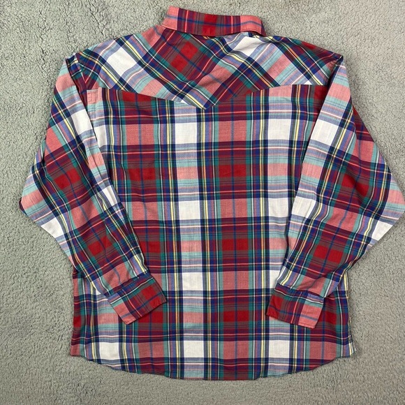Wrangler Western Shirt Mens Size XXL Pearl Snap Long Sleeve Multicolor Red Plaid - Picture 4 of 7